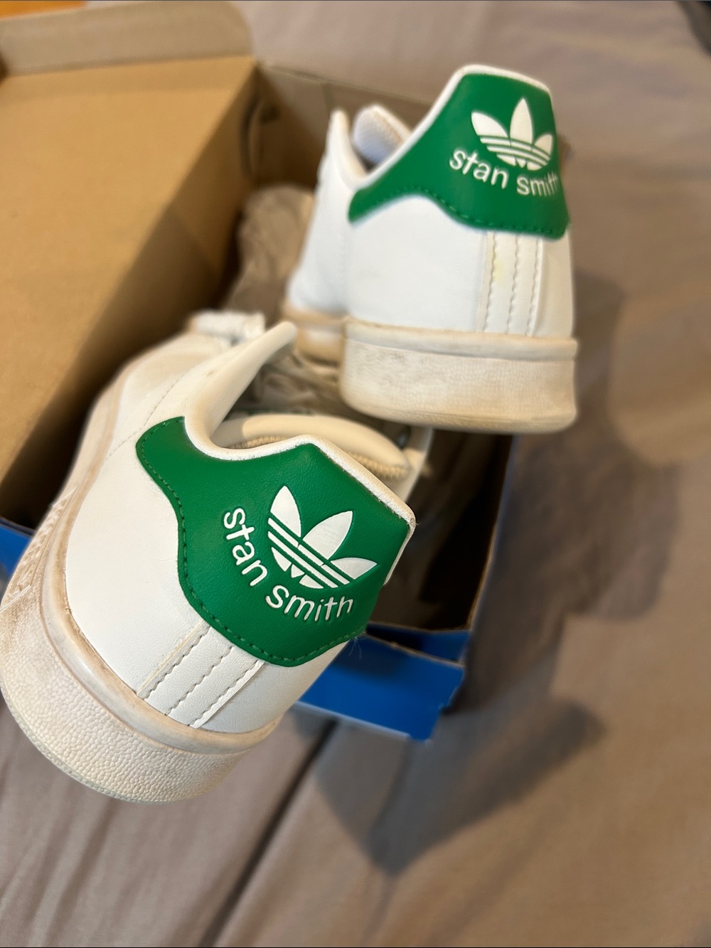 adidas Stan Smith White Leather Sneakers with Green Heel Tab